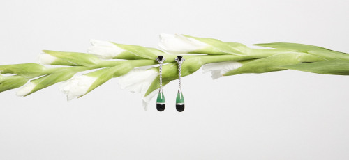 Green Jade and Onyx Diamond Earrings | Facets Singapore