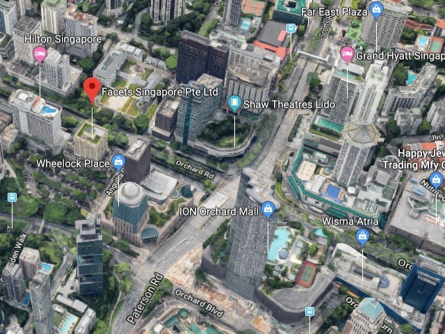 Aerial 3D Map of Facets Singapore Office Building Location